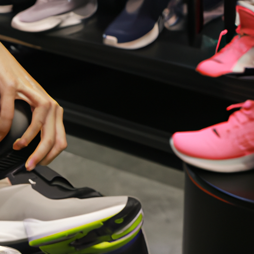 אישה מנסה נעלי ריצה שונות בחנות