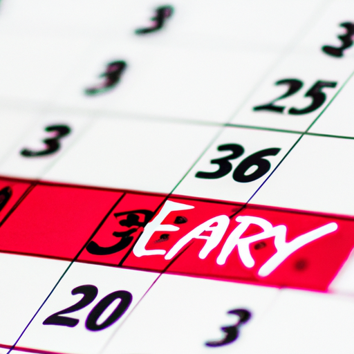 לוח שנה מסומן בתאריכים חשובים לתכנון והזמנה מוקדמים של האירוע